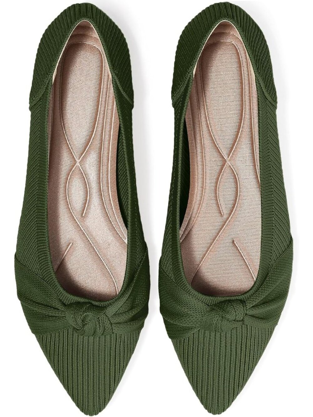 Women's Green Pointed Toe Knit Washable Ballet Flat Comfortable Dress Shoes